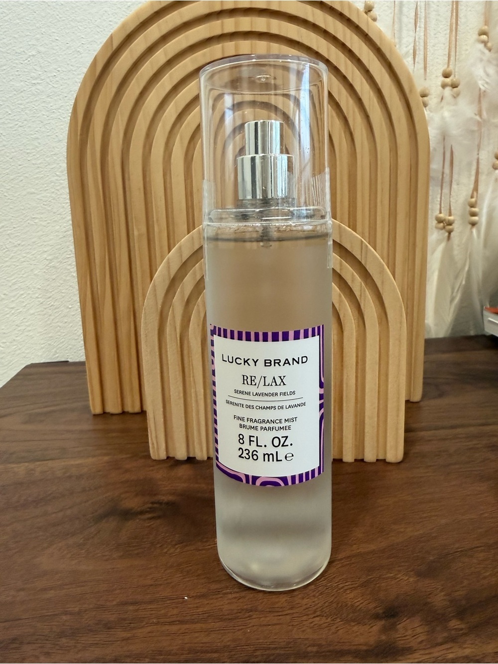New Lucky Brand RE/LAX Fragrance Mist - Clear Bottle with Purple Label 8 ounces